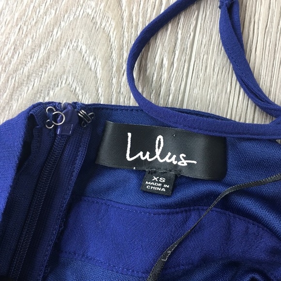 Lulus V-Neck Rayon Lined Back Zip Faux Wrap Front Skirt Romper Blue Size XS - Picture 2 of 8